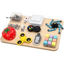 Umnodobn Wooden Montessori Busy Board, Sensory Activity Toy for Toddlers Kids, Fine Motor Skills Development Plaything, Portable Travel Fidget Board for Boys Girls, Educational Focus & Thoughtful