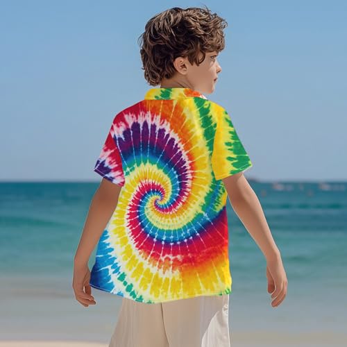 Image of Kids Tie-dye Hawaiian Shirt 80s Button Down Retro Short Sleeve Casual Beach Tropical Funny Party Outfits for Boys