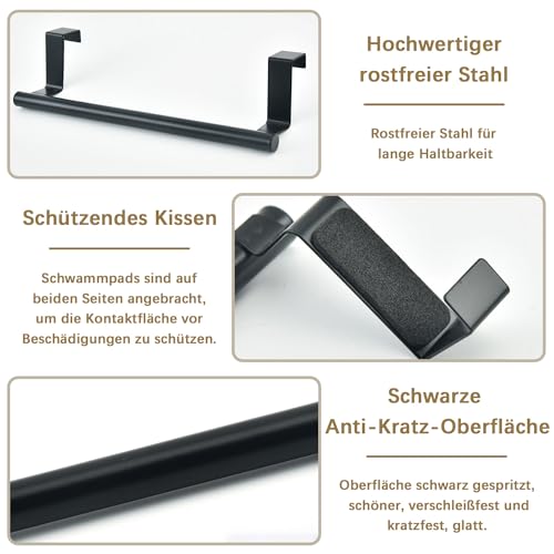 Türhandtuchhalter,Geschirrtuchhalter Edelstahl Türhandtuchhalter Küche,Spültuchhalter, zum einhängen,(kein Bohren erforderlich) Zum Aufhängen von Handtüchern,24cm lang Schwarz.