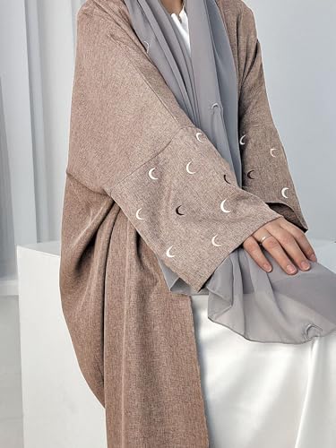 Image of Women's Batwing Sleeve Open Front Kimono Abaya Embroidery Moroccan Kaftan Cardigan