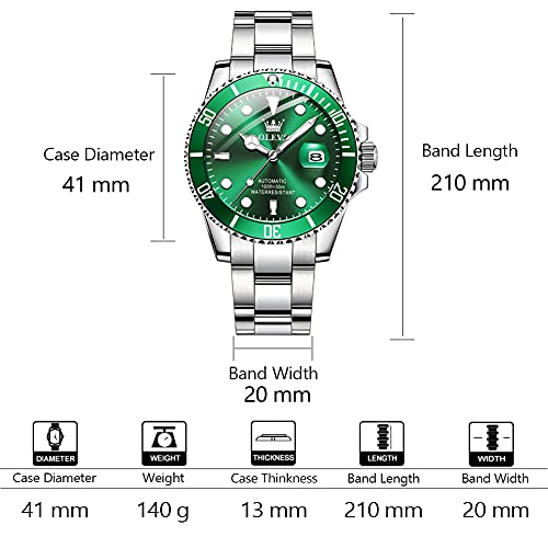 Olevs QBZ-S-G6650GS-BLV Silver Watch For Men Large Face Automatic Self Wind Watch Big Wrist Stainless Steel Mechanical Men'S Green Watch With Date Luminous Waterproof Dive Style Men Dress Watches Relojes Para Hombres thumb #6