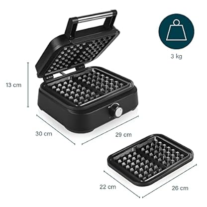 Princess Belgische Waffel Eisen Deluxe – 1500 Watt, 10-stufiges Thermostt, Antihaftbeschichtet, 26 x22 cm, für 2 Waffeln, Matt Schwarz, 132398 – Bild 3