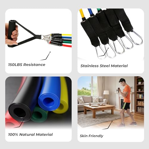 Image of Resistance Bands Set of 5(10 to 150 kg), Pull Up Bands forUnisex, Exercise Bands for Strength Training, Home Workout, Gym Fitness, Stretching,Mobility,Yoga,Crossfit &Physical Therapy
