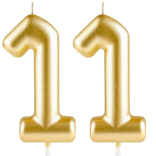 Hongplus Metallic Gold Number 11 Birthday Candle Cake Candles, Candles for Cake, Happy 11 Birthday Candles Cake Topper Decorations for Girls Boys Birthday Anniversary Wedding Party
