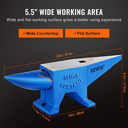 Happybuy Single Horn Anvil 132Lbs Cast Steel Anvil Blacksmith for Sale Forge Steel Tools W/Round and Square Hole and Equipment Anvil Rugged Blacksmith Jewelers Durable and Robust Metal Working Tool by Happybuy - Image 6