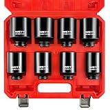 WETT 1/2' Drive Deep Large Impact Socket Set, 8-Piece Spindle Axle Nut Large Sockets Set, Standard SAE 6 Point Wheel Wrench Sockets, CR-MO Steel, (1-1/4-Inch-1-3/4-Inch)