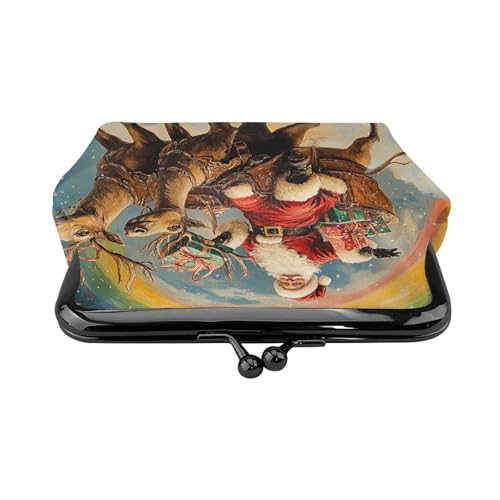 Pu Leather Buckle Coin Purse Merry-Christmas-Rainbow-Santa Girls Kiss-Lock Change Purse Wallets2