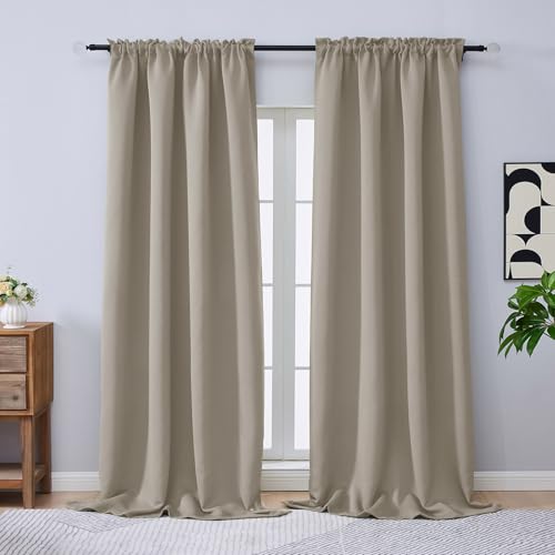 Image of Stone Blackout Curtains 96 Inch Length 2 Panels Set, Solid Thermal Insulated Room Darkening Soft Fabric Privacy Curtains for Sliding Door, Dual Rod Pocket Window Drapes, 2x50Wx96L Inches