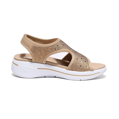 Bernal Women's Fashion Walking Sandals Comfortable Cushion Open-Toe Shoes Slip-On Platrorm Sandals with Diamonds2