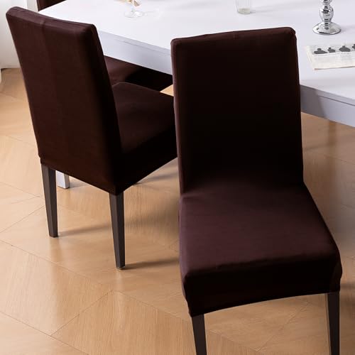 Image of HOKIPO 'SereneSolids' Stretchable 140 GSM Dining Chair Cover, Fully Covered - Set of 1, Coffee (AR-6246-CFE)