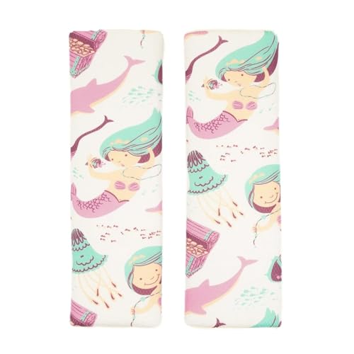 Image of Baby Seat Belt Strap Cover, 2 Pcs Kids Car Seat Belt Cushions Pads, Shoulder Strap Protectors for Girls Boys (Mermaid)