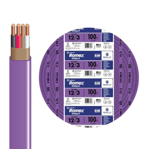 Southwire Romex SIMpull™ Residential Wire, 12 Gauge, 3 Conductors, 100 Ft, NM-B Wire, Purple, 63947828