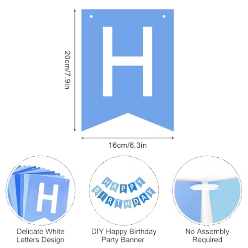 Image of Happy Birthday Banner Sign, Birthday Garland Wall Door Hanging Banners Flag for Women Men Boys Girls Party Backdrop Decorations, Personalized Name Banner White Letters Blue and Light Blue