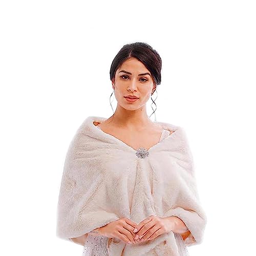 Wedding Fur Shawls and Wraps Women's Fur Scarf Faux Bridal Fur Stole with Brooch for Brides and Bridesmaids4