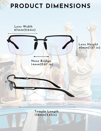 Image of BIRCEN Mens Metal Photochromic Sunglasses: UV Protection Al-Mg Sun Glasses Ultra-light Rimless Shades for Driving Cycling