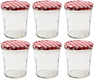 Nutley's 6 Wide Mouth Jam Jars & Red Gingham Lids, 324ml (10oz)