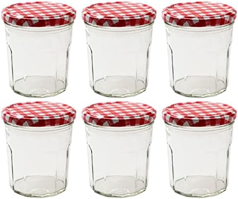 Nutley's 324 ml Wide Mouth Jam Jars and Red Gingham Lids (Pack of 6)