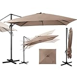 GOPLUS Parasol de Jardin Exterieur, Parasol Déporté 3x3M, avec Toile Inclinable à Double Couche, Manivelle, 8 Baleines, Rotation à 360°, Anti UV, pour Balcon Terrasse Patio, Café