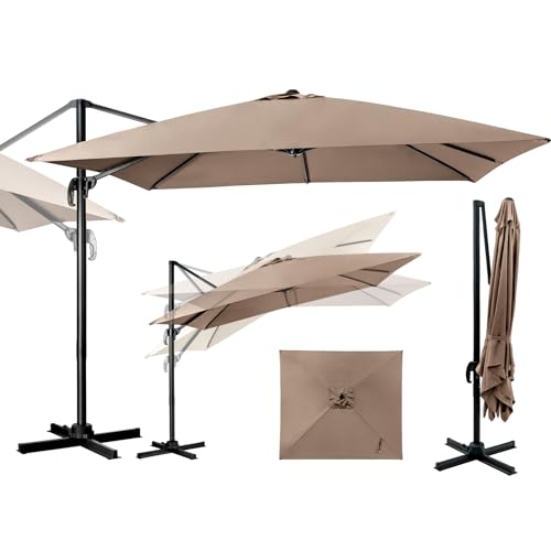 GOPLUS Parasol de Jardin Exterieur, Parasol Déporté 3x3M, avec Toile Inclinable à Double Couche, Manivelle, 8 Baleines, Rotation à 360°, Anti-UV, pour...