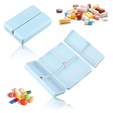 Foldable Pill Organiser, Weekly Medicine Storage Box, Waterproof Pill Box Case, Pill Dispenser with 7 Compartment for Pocket Luggage Travel Daily Vitamins Supplements Medication (Blue) Cover