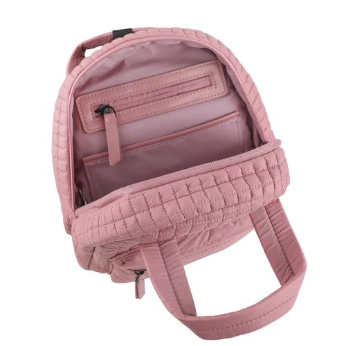 Image of Mini Quilted Puffer Backpack for Women,Lightweight Puffy Bookbag,Small Casual Daypack for Ladies,Pink