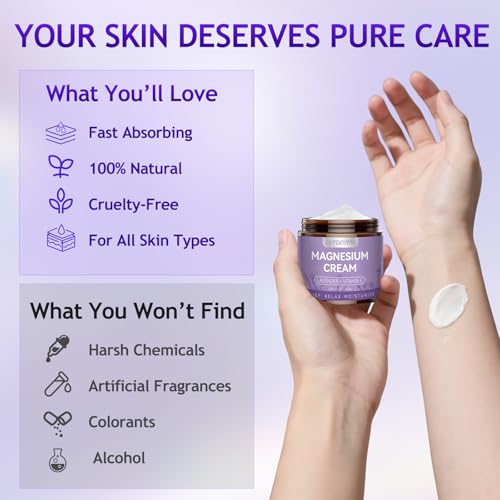 Image of Magnesium Lotion with Fast-Absorbing Formula - Non-Greasy Magnesium Cream for All Skin Types Ideal for Bedtime Routine on Legs, Calves & Feet Unscented Care-Creamy Tone Purple