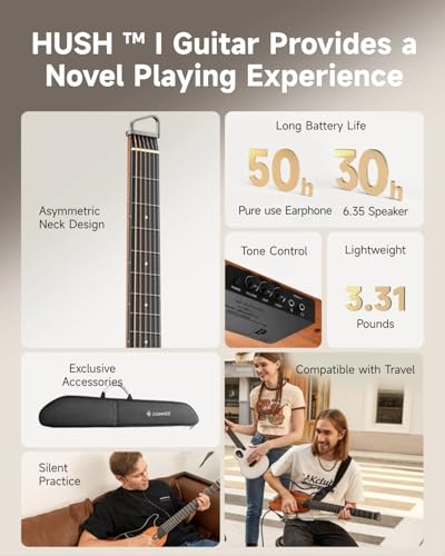 Miniatura 2 de Donner Hush-I Travel Guitar - Guitarra Acústica Eléctrica Portátil, Ultraligera, Silenciosa, Cuerpo De Caoba Con Soporte Desmontable, Bolsa De Transporte Y Accesorios
