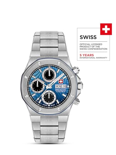 Image of SWISS MILITARY HANOWA Damask Legends Windstorm Blue Round Dial Swiss Made Automatic Watch for Men | SMWGL0007001