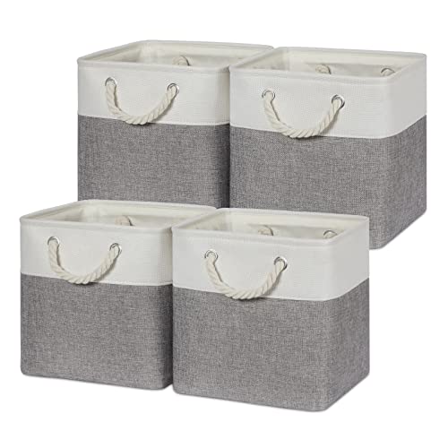 Image of Temary Fabric Storage Baskets for Organizing, Grey Basket for Shelves, Collapsible Baskets with Handles for Shelves, Home, Closet (White&Gray)
