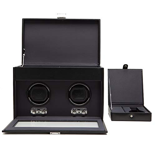 WOLF 270402 Heritage Double Watch Winder with Cover and Storage, Black