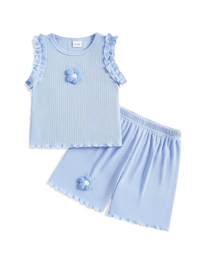 Image of Weebaby Toddler Girl Clothes Baby Summer Outfits Sleeveless Halter Top Ruffle Short Set Cute Kids Clothes Girls