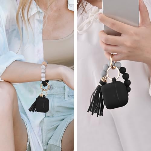 Image of Apple AirPods 4 Case, Cute Apple AirPods 4 Case Cover for Women Girls, Silicone Protective Case with Bracelet Keychain (Black, AirPods 4 Case)