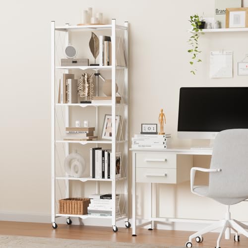 Image of ALANNG 73.6 Inch Folding Bookshelf, 6 Tier Metal Bookcase and Bookshelves | Tall Shelves for Living Room Office Bedroom, Heavy Duty Book Shelve Free Standing Open (White, 3PACK)