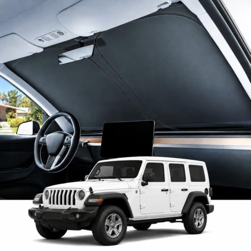 REEVAA Car Windshield Sun Shade for Jeep Wrangler, XS (60''L x 21''W) | Keep Your Vehicle Cool, Dual-Layer Heat & UV Pro