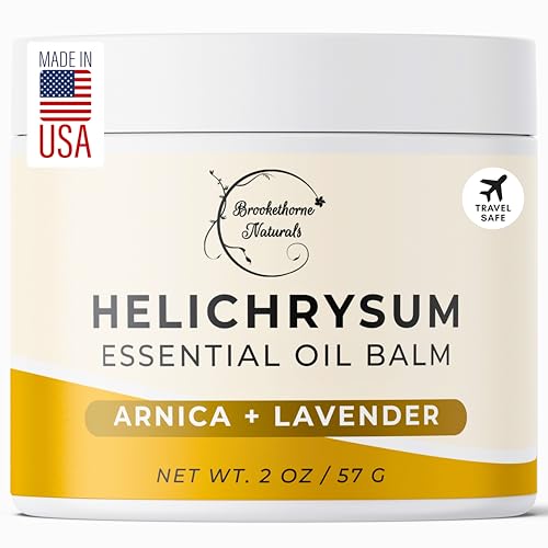 Brookethorne Naturals Helichrysum Balm | Highly Concentrated Helichrysum Essential Oil Balm for Fragile Skin | Arnica Montana Castor Oil & Lavender | 2oz