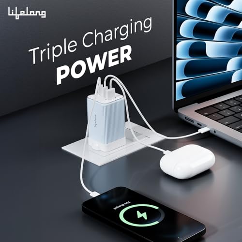 Image of Lifelong Electronics 65W Super Fast GaN Charger PD Technology | 1 USB A + 2 Type C Ports | iPhone 17 /16 /15 /14 (Including Pro Max), Android, Samsung | Laptops - MacBook, Dell, HP, Lenovo, Acer, ASUS