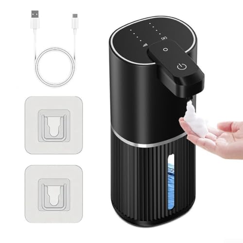 USB Rechargeable Automatic Soap Dispenser, 1200mAh Electric Hand with 4 Adjustable Levels, IPX5 Waterproof Touchless Dispenser for Kitchen Bathroom Office, 380ml (Black)(Foam-Black)