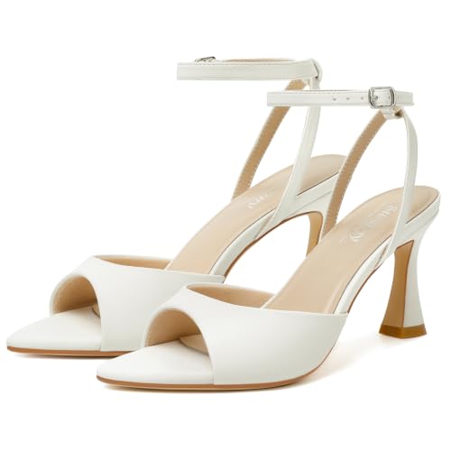 Image of Susanny High Heels for Women Pointed Open Toe Strappy Chunky Block Heels Ankle Strap Stiletto Kitten Heeled Sandals Wedding Bridal Party Prom Sexy Dress Shoes