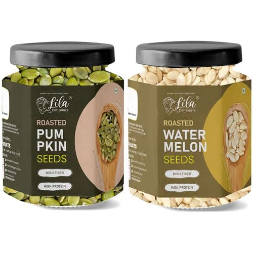 Image of LILA DRY FRUITS Roasted Watermelon Pumpkin Seeds Combo Pack 400 Grams (200g x 2) | Protein Rich Roasted Seeds Snack | Crunchy Healthy Namkeen for Gym, Fitness & Daily Snacking Perfect for Gifting