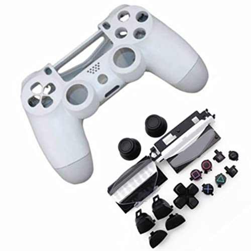 HUAYUWA Kunststoff Game Controller Gehäuse (weiß) mit Tasten Ersatz Set passend für PlayStation 4 Slim 4.0 JDS-040 JDM-040 (V1 Version)