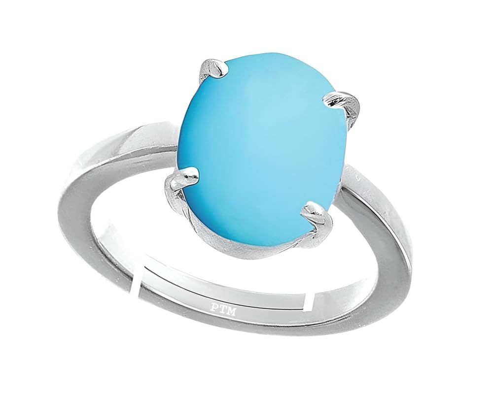 ptm Turquoise/Firoza 3.25 Ratti to 10.25 Ratti or 3 Carat to 9.5 Carat Astrological Certified Natural Gemstone bis Hallmark 925 Sterling Silver Adjustable Ring for Men & Women - 3v-picture-5