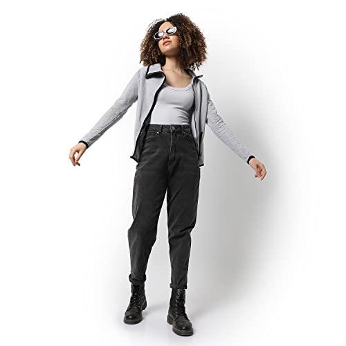 Image of Campus Sutra Women cotton Premium Zipper Hoodie-Grey