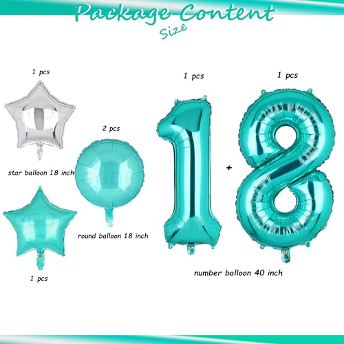 Image of Teal Blue Number 18 Balloons 40 Inch 18th Birthday Mermaid Theme 5 Pcs | Big Helium Mylar Digital Balloon Anniversary Wedding Party Decor Supplies