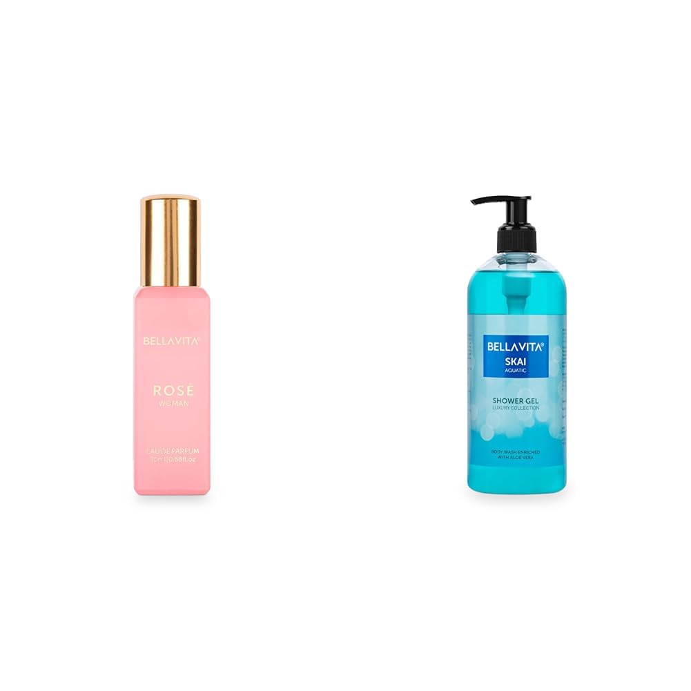 Bella Vita Luxury Rose Women Eau De Parfum Perfume Skai Aquatic Body Wash Refreshing Shower Gel for Deep Cleansing Hydrating & Moisturising Skin with Aloe Vera 500 Ml