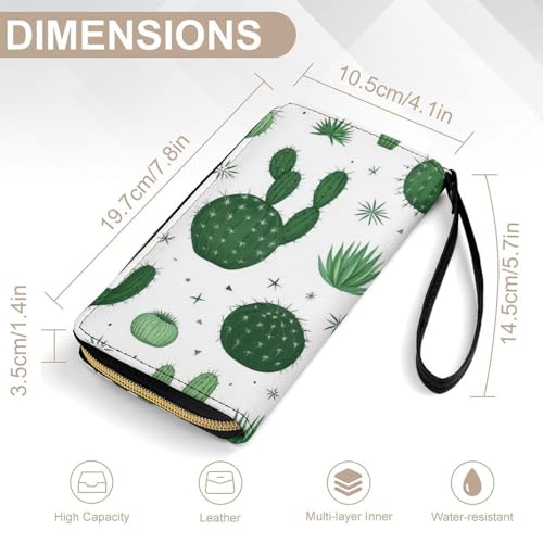 Travel Purse Fashion Design, Huge Storage Capacity Wallet With Rope, Cute Decor Purse, Long PU Zipper Wallet Floral Cactus2