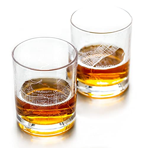 RESSCU Madison Etched Map Whiskey Glasses, Set of 2 with Gift Box, Unique Gift, City Map Glass