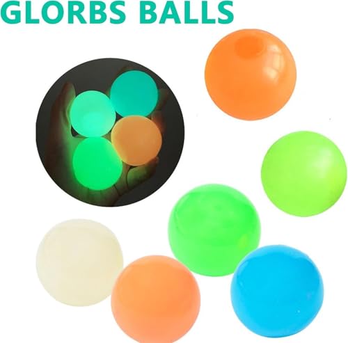 Glows in The Dark Sticky Balls, Bounce Back to You, Glow in The Dark Sticky Balls That Stick to The Ceiling, Sticky Glows Stress Balls Fidget Toys, Stress Balls for Kids and Adults (4Pcs)