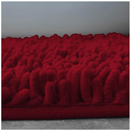 GAVENO CAVAILIA Luxury 2 Piece Loop Bath Mat Anti Slip Pedestal Set, Extra Absorbent 100% Microfiber Chenille Bathroom Toilet Rug, Regular (50x80, 50x40 cm), Deep Red, Microfibre