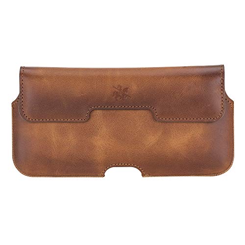 Venito Rome Universal Leather Holster Case with Belt Loop Compatible with Samsung Galaxy S10, S10e, S9, iPhone 13 Mini, iPhone 12 Mini, iPhone 11 Pro, iPhone X and XS - Antique Brown