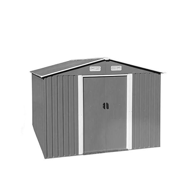 ZeoTioo Geräteschuppen Gerätehaus Gartenhaus 257x300x178 cm Metall Fundament Hellgrau